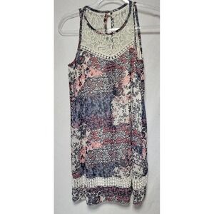 A. Byer Womens Floral Lace Yoke Sleeveless Dress Navy Pink Small 114275M